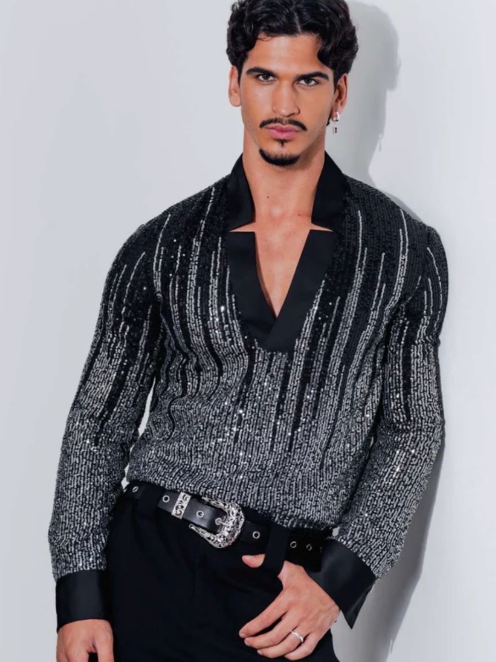 Orttu Star Neck Shirt Sequins Top Men’s Large